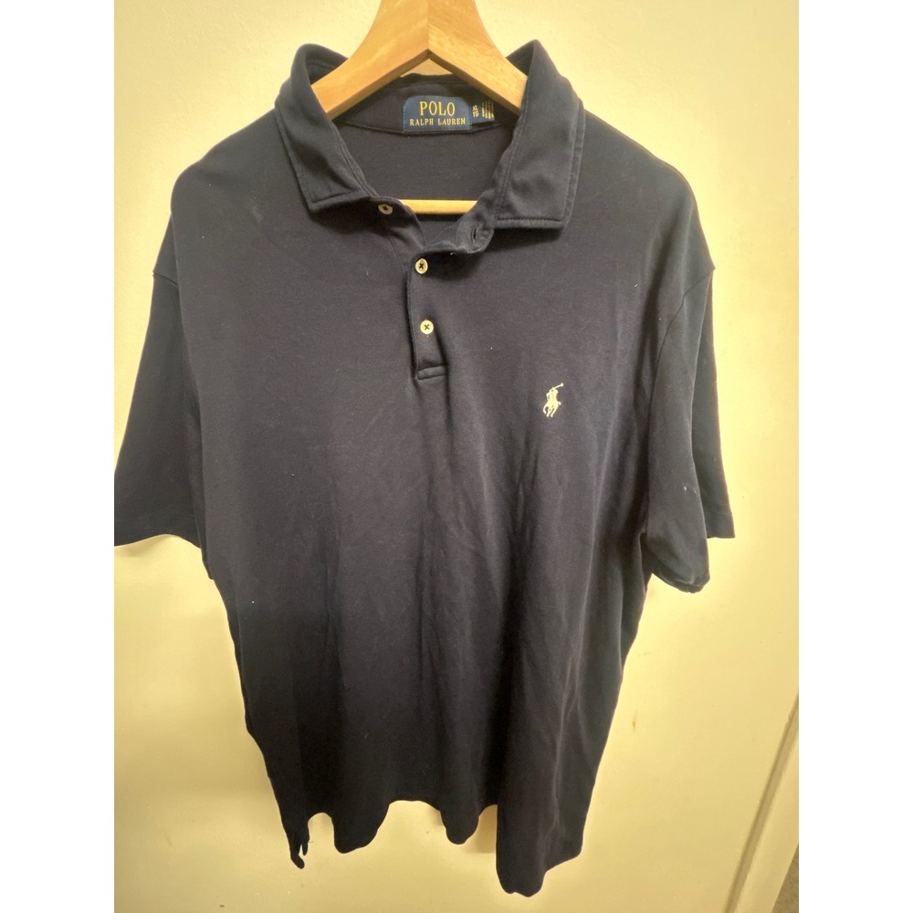 Polo Ralph Lauren Mens XL Navy Blue Short Sleeve Cotton Jersey Polo Shirt Logo